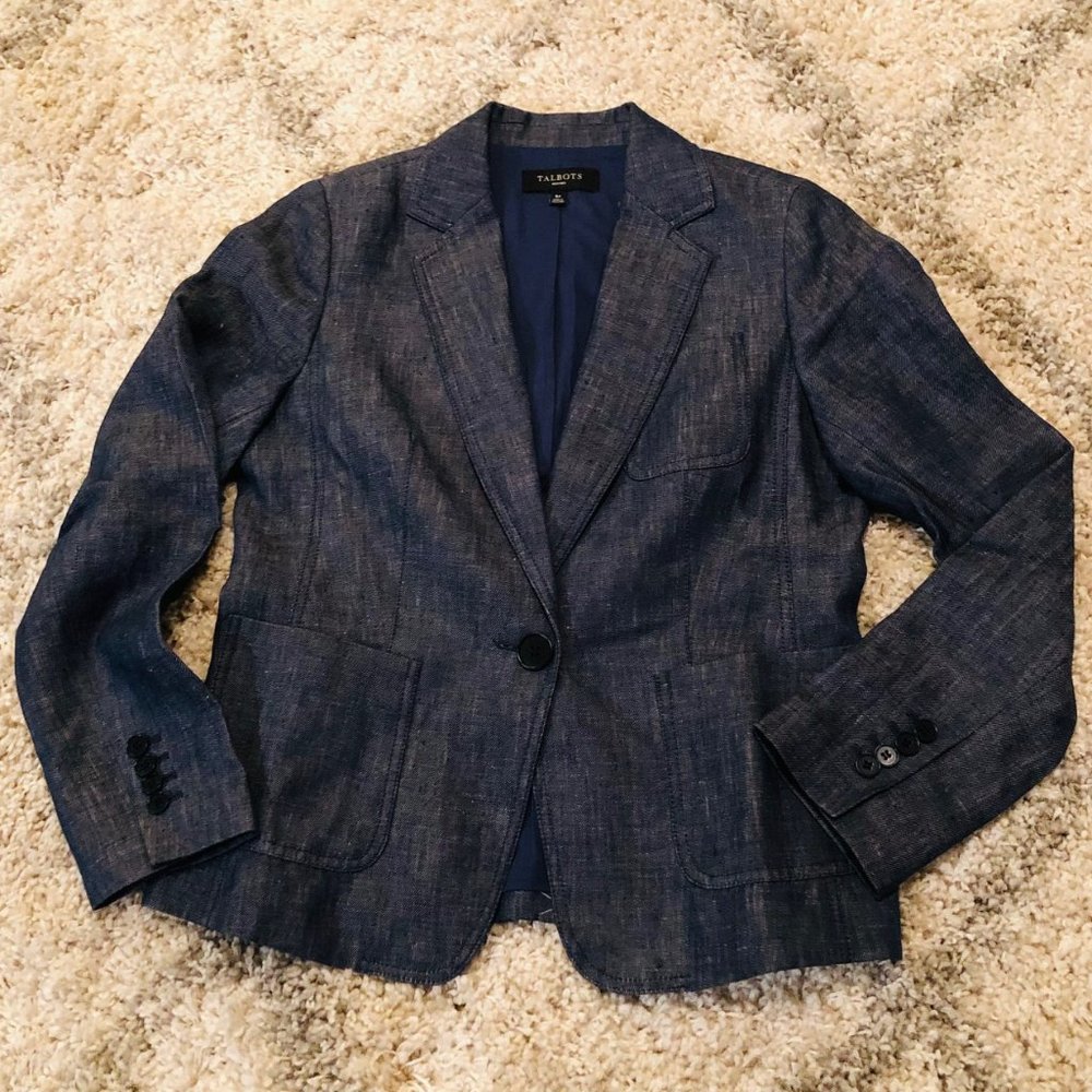 Talbot's Petite Linen Classic One Button Blazer